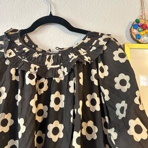 Christy Dawn Black and White Floral Mini Babydoll Dress Paloma Daisy Noir L EUC